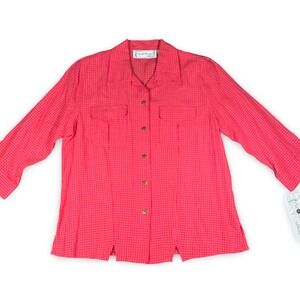 VTG Sarah Bentley Red White Gingham Button Down Shirt Size Small Women's Top NWT